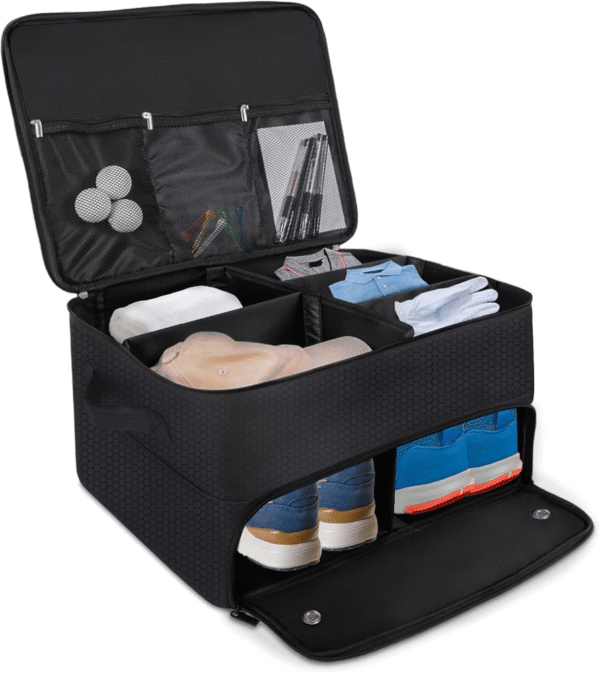 Organizador de accesorios de golf de 2 capas impermeable, para bolas, guantes, ropa, almacenamiento para viajes, regalos de golf para hombres, plegable cuando no está en uso.