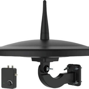 1byone antena de TV exterior, recepción omnidireccional 720°, VHF/UHF, largo alcance, compatible con 2 TVs 4K/1080P, amplificada, ideal para techo o caravana