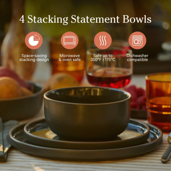 Our Place ? Set de 4 cuencos de cerámica hechos a mano de 6 pulgadas | Versátiles para sopas, avena y postres | Resistente a las astillas, grado de restaurante | Apilables. - Imagen 3