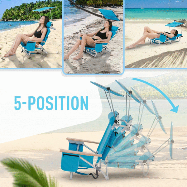 Silla de playa plegable PiQuick Active Rest, de aluminio, con 5 posiciones de aislamiento, reposacabezas, parasol plegable, barra para guardar toallas y bolsa térmica (LA SILLA ES GRIS) - Imagen 4