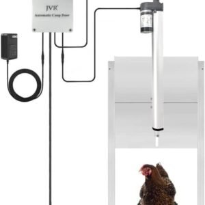 JVR Abridor automático de gallinero Doo con sensor de luz del atardecer al amanecer, puertas de gallineros de aluminio para aves de corral, puerta automática, motor de actuador
