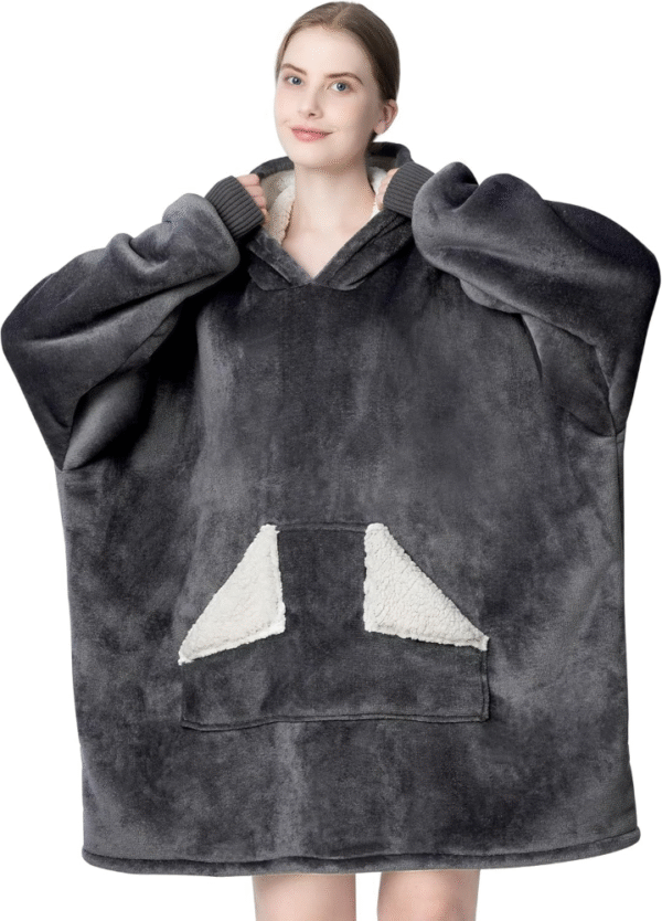 Touchat Manta con capucha, sudadera de forro polar Sherpa de gran tamaño con bolsillo gigante para capucha y mangas para adultos, manta gris cálida y acogedora, regalos para mujeres - Imagen 4