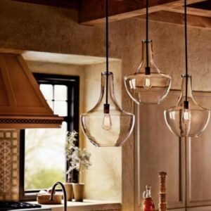 Kichler Everly - Lámpara colgante de campana de cocina, 1 luz colgante de cristal transparente, (50 cm alto x 35 cm ancho) diseño versátil, encaja bien con variedad de estilos y decoraciones