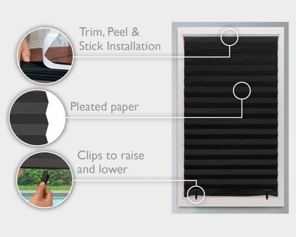 Redi Shade - Persiana blackout plisada, color negro - Imagen 6