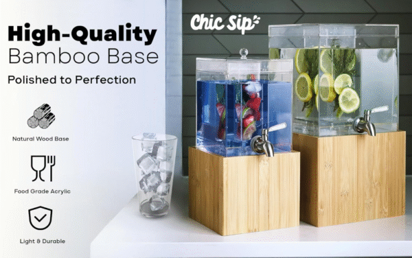 Paquete de 2 dispensadores de bebidas acrílicas con infusor de frutas y hierbas, de 1 y 2 galones, dispensador acrílico transparente de grado alimenticio con base de bambú natural,*VALORADO* - Imagen 2