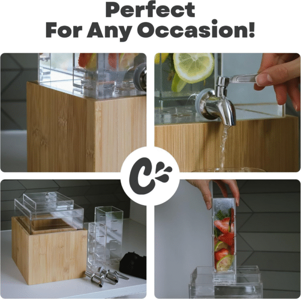 Paquete de 2 dispensadores de bebidas acrílicas con infusor de frutas y hierbas, de 1 y 2 galones, dispensador acrílico transparente de grado alimenticio con base de bambú natural,*VALORADO* - Imagen 5