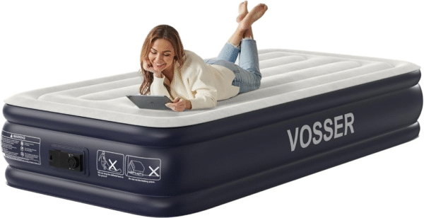 Colchón de aire individual con bomba integrada, colchón inflable de 15 pulgadas con vigas verticales mejoradas, colchón inflable en 3 minutos auto inflado/desinflado, colchón inflable superior