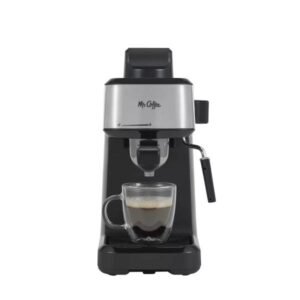 Cafetera de vapor Mr. Coffee con jarra de acero inoxidable para espumar: eléctrica de 900 W, capacidad para 8 tazas, color negro