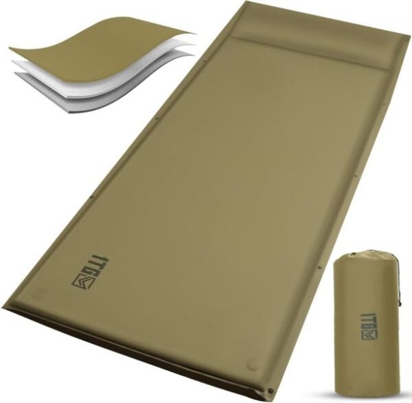 1TG - Colchoneta de dormir autoinflable para campamento, colchón inflable aislado para invierno, con almohada, válvulas dobles, espuma viscoelástica, colchoneta de dormir para mochileros