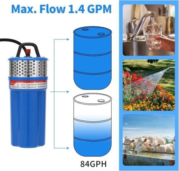Kit de bomba de pozo solar con función de temporizador, bomba de agua solar sumergible+cuatro paneles solares (soporte fijo a juego)+caja impermeable (contiene controlador, batería, temporizador) - Imagen 3