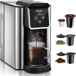 Cafetera de una sola porción Cafetera 3 en 1 para cápsulas de preparación rápida té molido y suelto Tamaños de taza de 6-10 oz Tanque de agua extraíble de 50 oz 1150 W compacto eficiente