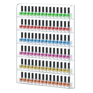 Paquete de 2 estantes de pared de esmalte de uñas de 20 x 24 pulgadas con capacidad para hasta 240 botellas, organizador de estante de esmalte de uñas acrílico transparente montado en la pared