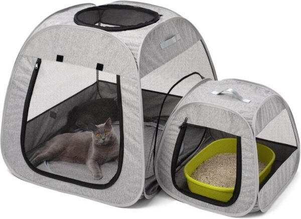 Tenrai Corralito portátil para gatos, diseño trapezoidal para mejor posición, tienda de campaña plegable para mascotas para uso en interiores y exteriores de gatitos y cachorros, recinto de juegos