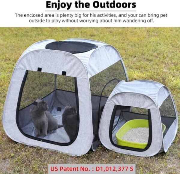Tenrai Corralito portátil para gatos, diseño trapezoidal para mejor posición, tienda de campaña plegable para mascotas para uso en interiores y exteriores de gatitos y cachorros, recinto de juegos - Imagen 5