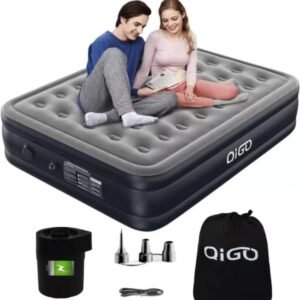 Colchón de aire tamaño Queen, con bomba recargable integrada de 2000 mAh, 18 colchones inflables cómodos elevados, colchón inflable para invitados y hogar, colchón inflable, cama de aire.