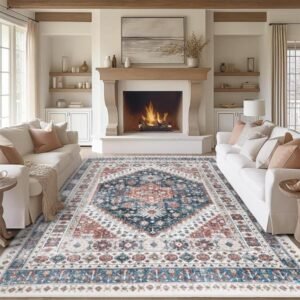 ZestHome VintageShield XL Alfombra decorativa 2,70×1,80?cm ? Tapete Lavable, Antimanchas y Antideslizante