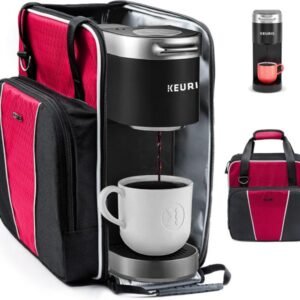 Bolsa de viaje para cafetera, compatible con Keurig K-Mini o K-Mini Plus, funda de transporte para cafetera de una sola porción con múltiples bolsillos para cápsulas K-Cup.