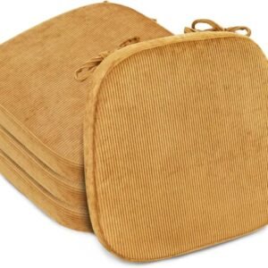 Juego de 4 cojines en forma de U para sillas de comedor de espuma de pana de 2.5 pulgadas de grosor, lavables a máquina, con lazos y respaldo antideslizante, 17 x 16 pulgadas,