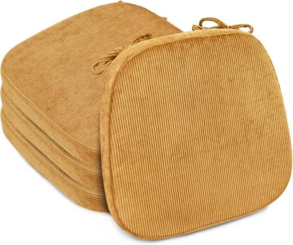 Juego de 4 cojines en forma de U para sillas de comedor de espuma de pana de 2.5 pulgadas de grosor, lavables a máquina, con lazos y respaldo antideslizante, 17 x 16 pulgadas,