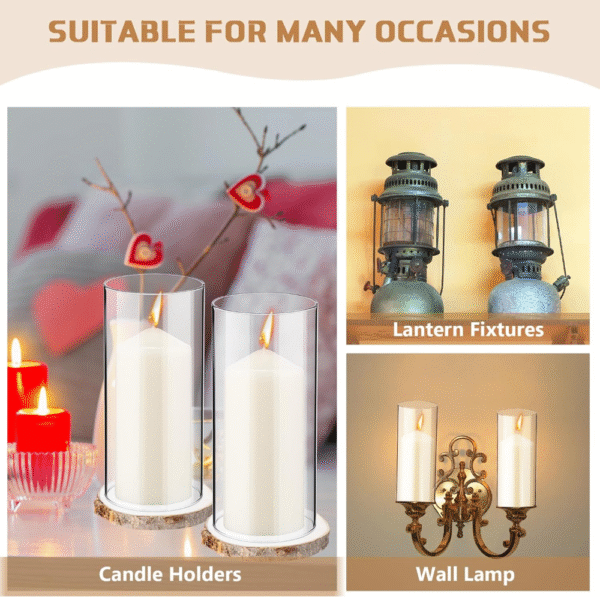 Yaomiao Juego de 6 portavelas de cristal, cilindros de vidrio 6"x10", con bandeja de madera, ideal para velas de pilar, jarrones, decoración de bodas o mesas. VALORADO - Imagen 5