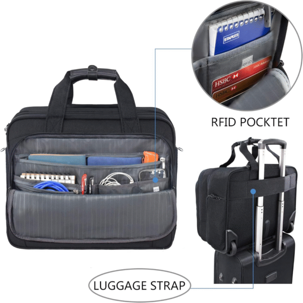 KROSER Maletín con ruedas, para laptop de hasta 17.3", resistente al agua, bolsillos RFID, ideal para viajes, negocios o escuela, color negro, diseño unisex. VALORADO - Imagen 5
