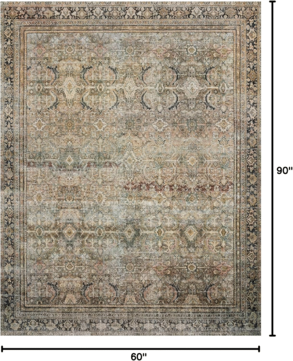 Loloi Layla - Tapete grueso y suave, diseño envejecido estilo vintage, pelo bajo que no se desprende, fácil de limpiar, duradero, para sala, 5 pies x 7 pies 6 pulgadas, oliva/carbón - Imagen 5