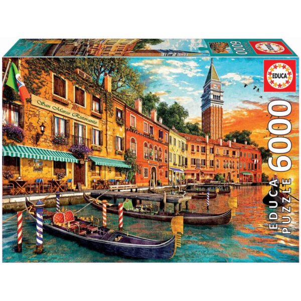 Educa Borras San Marco Sunset, rompecabezas 6000 piezas, imagen panorámica Venecia al atardecer, piezas de cartón de alta calidad, encaje preciso, acabado resistente.   VALORADO