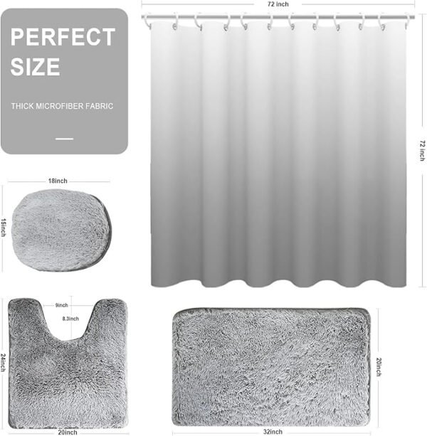 Juego de cortina de ducha gris claro con alfombra y tapete en U antideslizantes, decoración de baño de lujo, resistente y fácil de limpiar. - Imagen 3