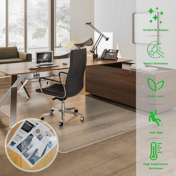 Tapete para silla de oficina 44x58 pulgadas, protector de suelo transparente, ideal para madera dura, resistente, evita rayones y desgaste, alfombrilla de escritorio. - Imagen 2