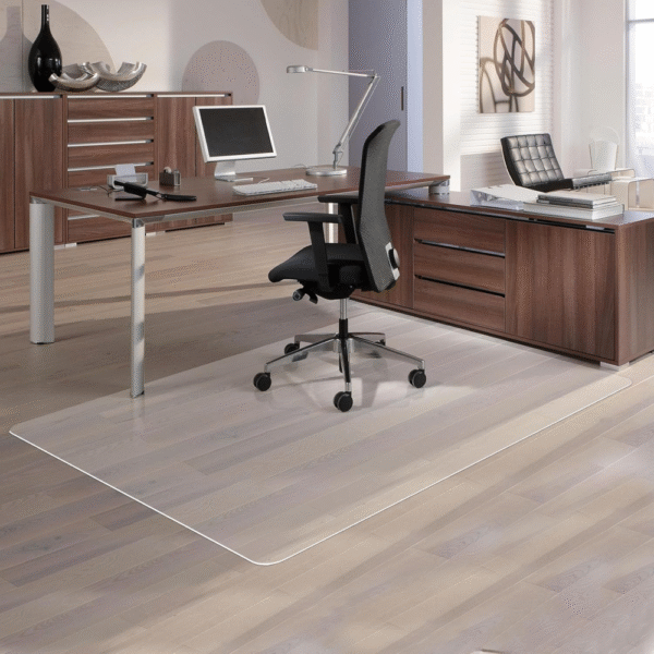 Tapete para silla de oficina 44x58 pulgadas, protector de suelo transparente, ideal para madera dura, resistente, evita rayones y desgaste, alfombrilla de escritorio. - Imagen 3