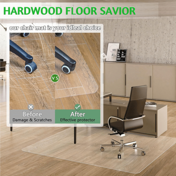 Tapete para silla de oficina 44x58 pulgadas, protector de suelo transparente, ideal para madera dura, resistente, evita rayones y desgaste, alfombrilla de escritorio. - Imagen 5