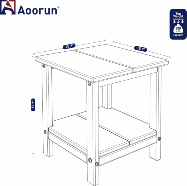 HDPE Mesa de patio pequeña, 2 niveles, 16"x16"x18", resistente, ligera, azul, ideal para exterior. - Imagen 2