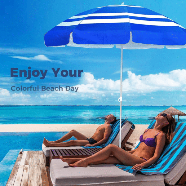 Sombrilla de playa UV 50+, paraguas de 6.5 pies con anclaje de arena y poste de aluminio, paraguas de playa portátil con bolsa de transporte para playa, patio, jardín, piscina - Imagen 2