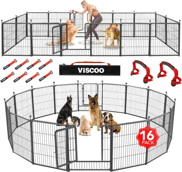 Corralito metálico 16 paneles, 32" de alto, apto para perros pequeños, medianos y grandes, uso interior/exterior, ideal para patio, campamento o casa rodante.