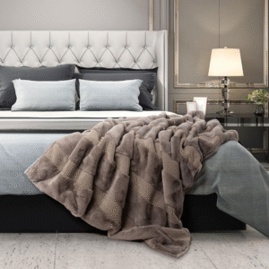 Manta reversible de piel sintética de lujo para sofá, sofá o cama tamaño Queen, manta suave y acogedora para dormir o decoración del hogar, 60 x 80 pulgadas