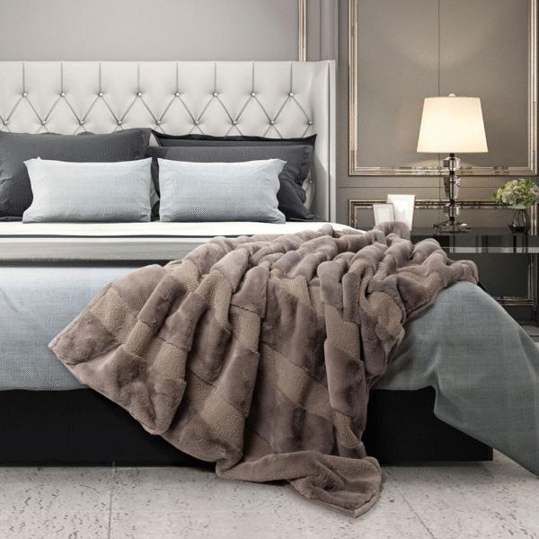 Manta reversible de piel sintética de lujo para sofá, sofá o cama tamaño Queen, manta suave y acogedora para dormir o decoración del hogar, 60 x 80 pulgadas