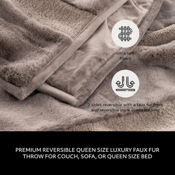 Manta reversible de piel sintética de lujo para sofá, sofá o cama tamaño Queen, manta suave y acogedora para dormir o decoración del hogar, 60 x 80 pulgadas - Imagen 4