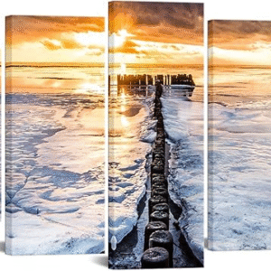 Juego de 5 cuadros decorativos de pared, diseño 5 paneles, paisaje marino con atardecer, impresión en lienzo de alta definición, moderno, ideal para sala, oficina o dormitorio.