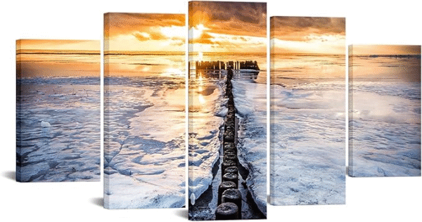 Juego de 5 cuadros decorativos de pared, diseño 5 paneles, paisaje marino con atardecer, impresión en lienzo de alta definición, moderno, ideal para sala, oficina o dormitorio.