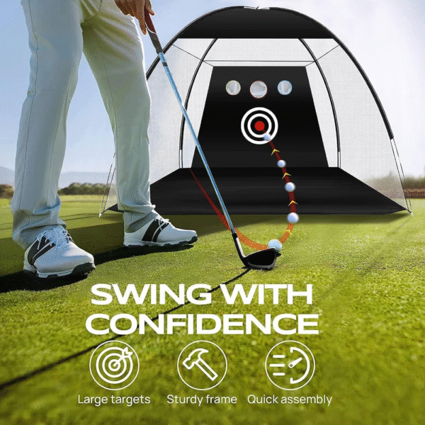 Red de práctica de golf resistente. Red de 10x7x6 ft, tela Oxford 420D, malla resistente a impactos, fácil montaje en 5 min, incluye bolsa portátil, 3 pelotas y alfombrilla, interior/exterior - Imagen 3