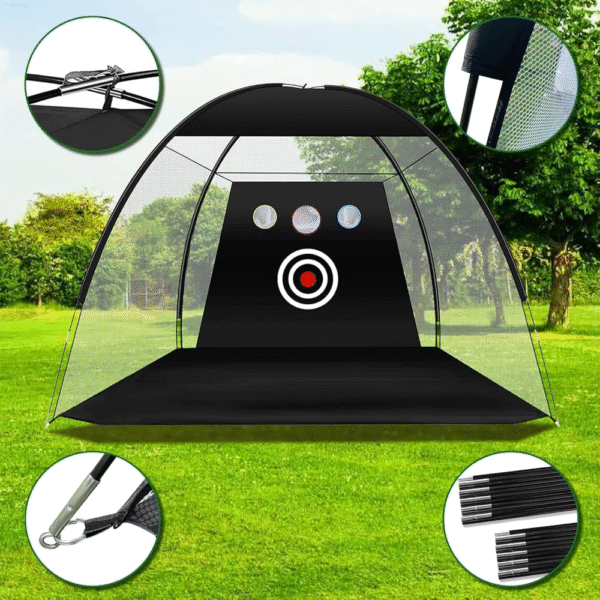 Red de práctica de golf resistente. Red de 10x7x6 ft, tela Oxford 420D, malla resistente a impactos, fácil montaje en 5 min, incluye bolsa portátil, 3 pelotas y alfombrilla, interior/exterior - Imagen 4