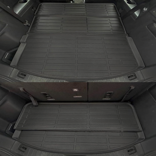 Alfombrillas y revestimiento Hyundai Santa FE 2024-2025 no híbrido, juego completo TPE, caucho negro, protección todo clima, incluye maletero y accesorios de carga. - Imagen 2