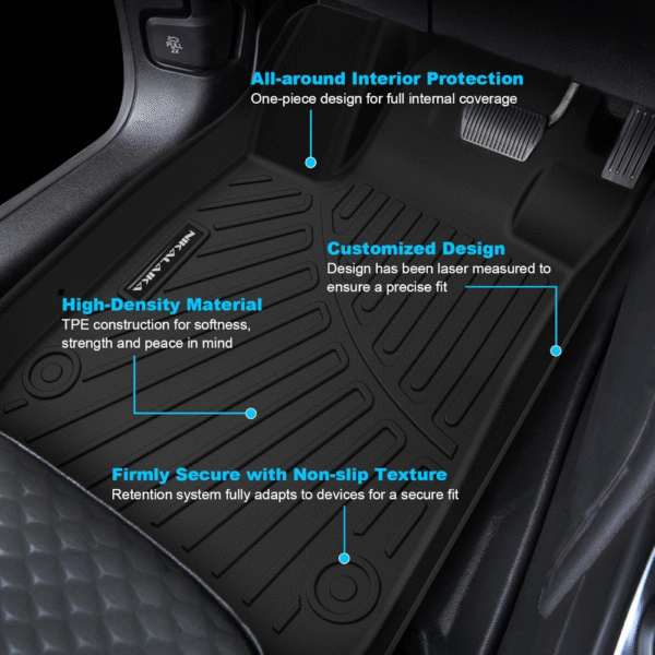 Alfombrillas y revestimiento Hyundai Santa FE 2024-2025 no híbrido, juego completo TPE, caucho negro, protección todo clima, incluye maletero y accesorios de carga. - Imagen 3
