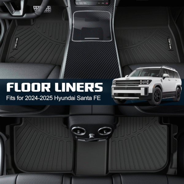 Alfombrillas y revestimiento Hyundai Santa FE 2024-2025 no híbrido, juego completo TPE, caucho negro, protección todo clima, incluye maletero y accesorios de carga. - Imagen 4