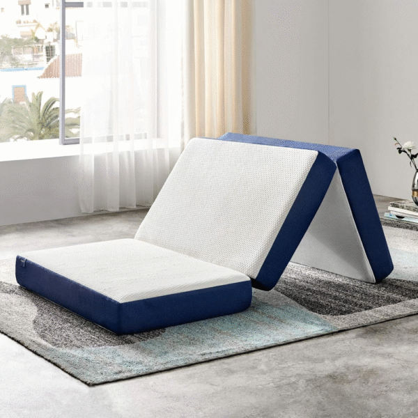 Colchón plegable, cubrecolchón de espuma viscoelástica de triple pliegue con funda lavable, de 3 pulgadas, tamaño Twin, tapete de juego, cama plegable, camas de invitados, cama portátil de campamento