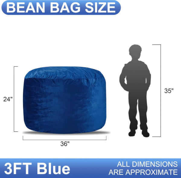 Fragess Puff gigante 90 cm, relleno espuma viscoelástica, funda terciopelo azul extraíble y lavable, medidas 91x91x61 cm, ideal para adultos. - Imagen 5