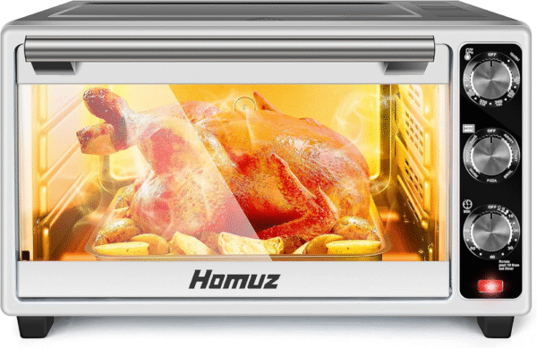 Homuz Freidora de aire 7 en 1 TO5726-UL, 1500W, 22L/23QT, negro plateado, tamaño familiar, hornea, asa, parrilla, pizza, cocina sin aceite, certificación ETL.