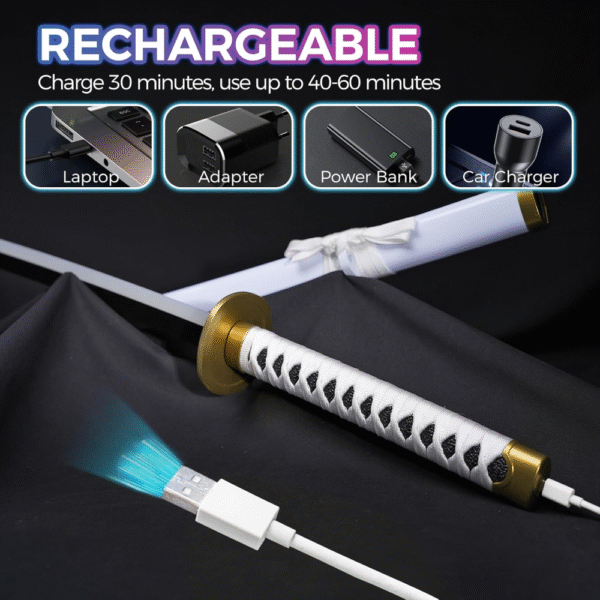 Zisu Juego de 3 espadas luminosa 40", sable de luz con batería recargable, kit completo con soporte de exhibición y cinturón - Imagen 4