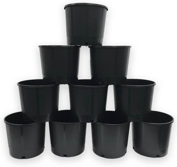 10KIT - Maceta de plastico resistente, 3 galones, paquete de 10, redondas de plástico para viveros,  boca del recipiente es de 11? ancho, x 9.5? alto y la base es de 9.25? ancho. (3.17 gal/ 12 litros)