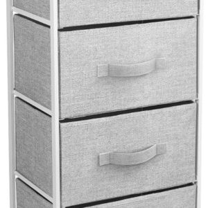 Sorbus mesita de noche con 4 cajones, estructura de acero, tablero de madera, cajones de tela extraíbles, uso en dormitorio, sala u oficina. VALORADO